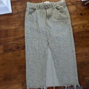 tan & cream leopard print denim maxi skirt